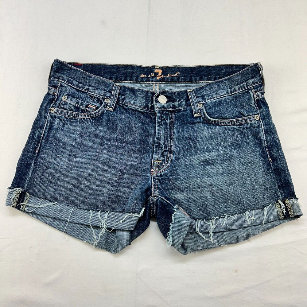7 For All Man Kind Frayed Low Rise Distressed Denim Jean Summer Shorts Sz28